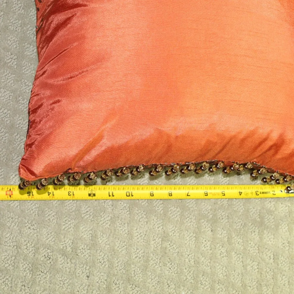 PIER 1 Imports Rust Red Bronze Embroidered Couch Pillows Bead Trimmed Non-Smoke